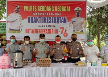 Satlantas Polres Sergai Gelar Bakti Kesehatan Dalam Rangka HUT ke 76 RI