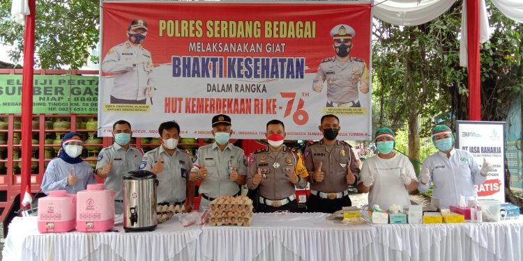 Satlantas Polres Sergai Gelar Bakti Kesehatan Dalam Rangka HUT ke 76 RI