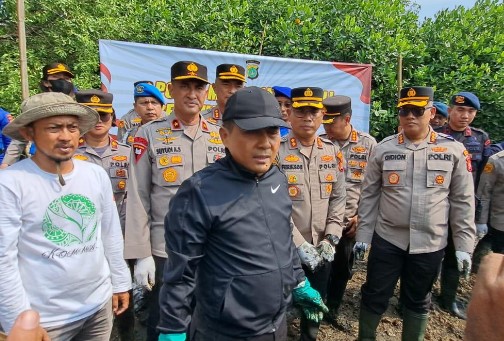Metro Jaya Kerahkan Pasukan Bersihkan Sampah di Hutan Mangrove Jakarta Utara