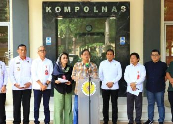 Ketua Panitia Seleksi (Pansel) Kompolnas Hermawan Sulistyo dalam jumpa pers di kantor Kompolnas, Jakarta, Selasa (23/7/2024).