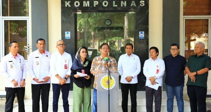 Ketua Panitia Seleksi (Pansel) Kompolnas Hermawan Sulistyo dalam jumpa pers di kantor Kompolnas, Jakarta, Selasa (23/7/2024).